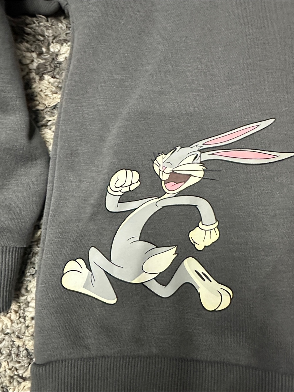 Looney Tunes Bugs Bunny Charcoal Kids Hooded Sweatshirt Kid’s sz. 7-8 - Picture 5 of 11